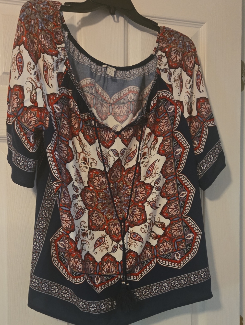 Cato Navy, White & Rust Medallion Peasant Tunic